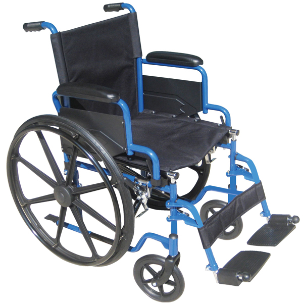 Blue Streak Wheelchair with Flip Back Desk Arms and Elevating Leg Rests - 18 Inches - Click Image to Close